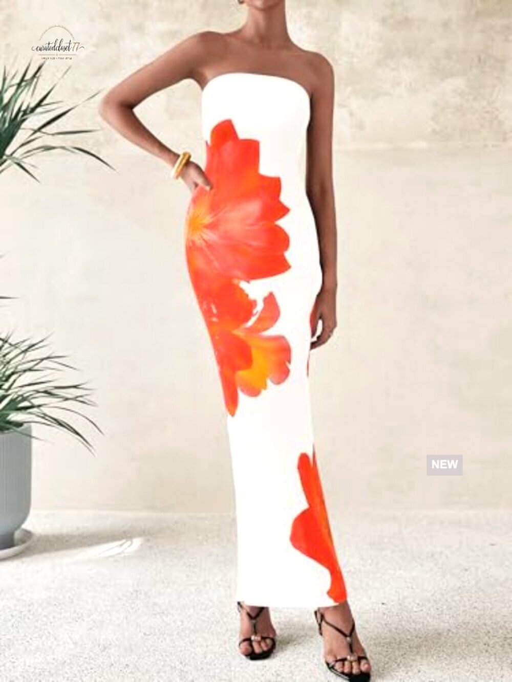 Strapless Maxi Dress Bodycon Floral Mesh Formal Cocktail Long Dress - Picture 2 of 7